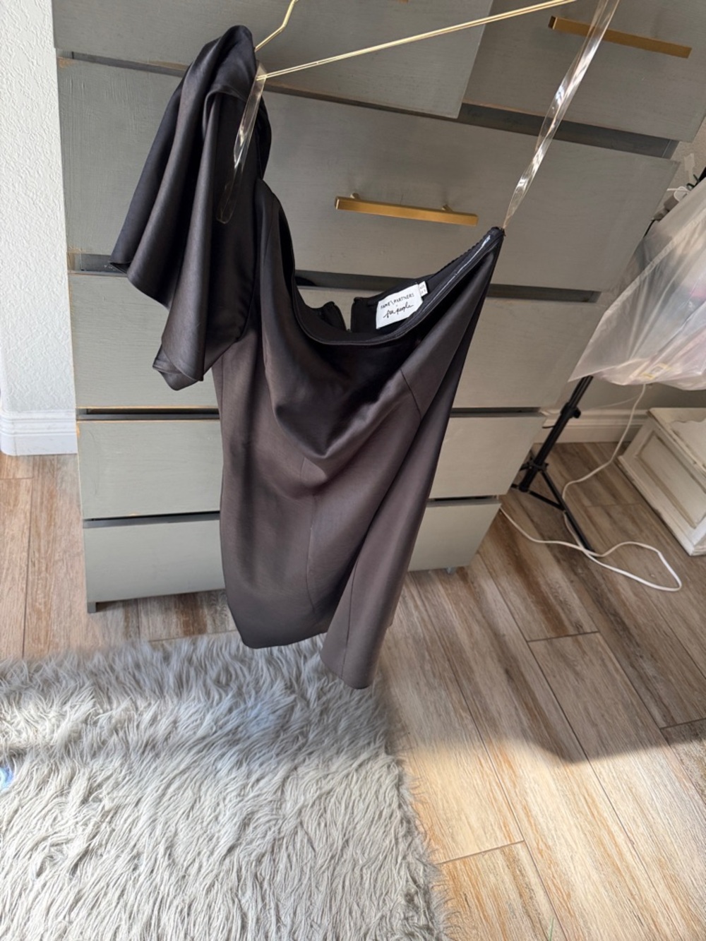 Free People One-Shoulder Black Satin Dress